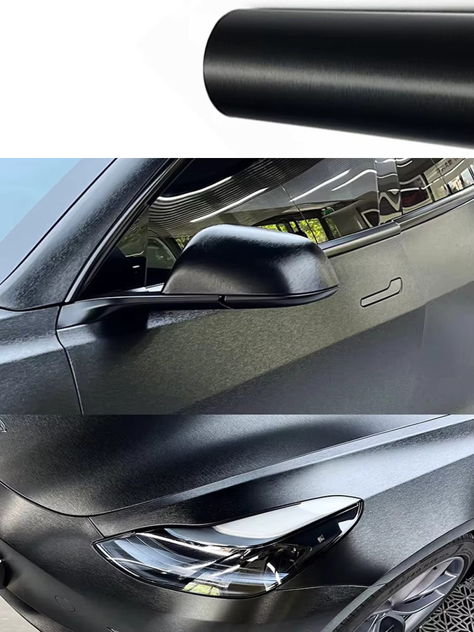 KASDA Selbstklebende Vinylfolie in Schwarz mit gebürsteter Aluminium-Optik für DIY-Projekte an Autos, Motorrädern und Möbeln - Bild 6