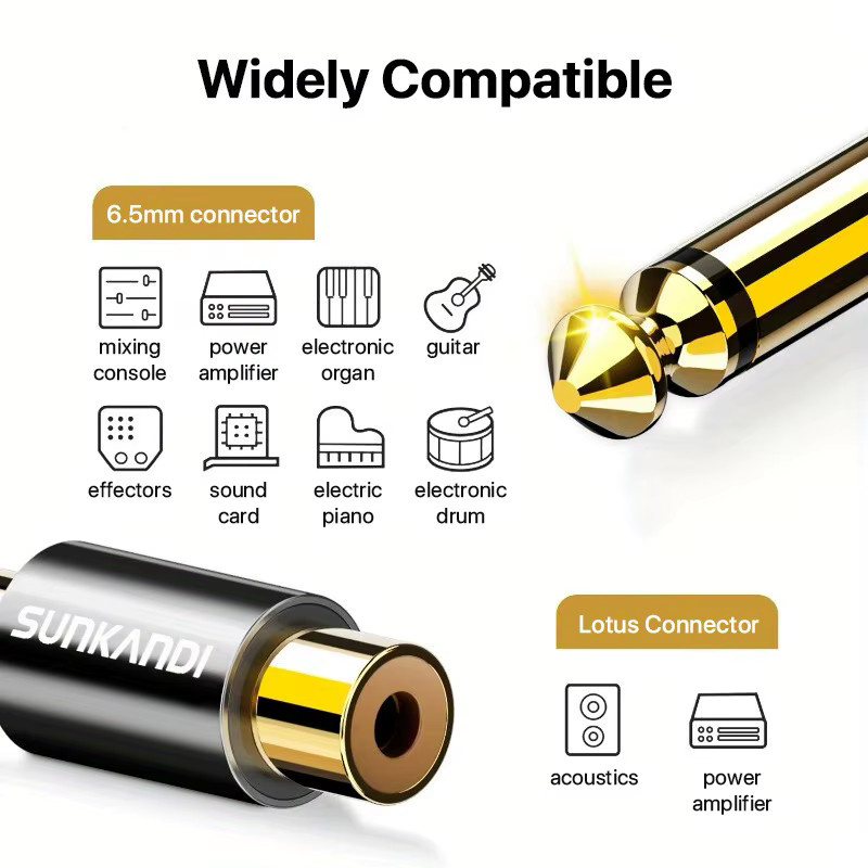 SUNKANDI Audio-Adapter 1/4 Zoll: 6,35 mm Mono-Stecker auf Cinch-Buchse für Gitarre, Verstärker und Lautsprecher in Grau und Gold - Bild 3