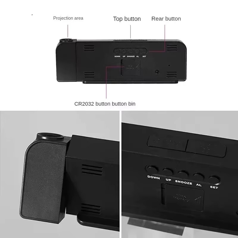 NOCCLILI USB Projektions-Wecker mit Temperaturanzeige und Datumsanzeige in Schwarz-Grün - Bild 5