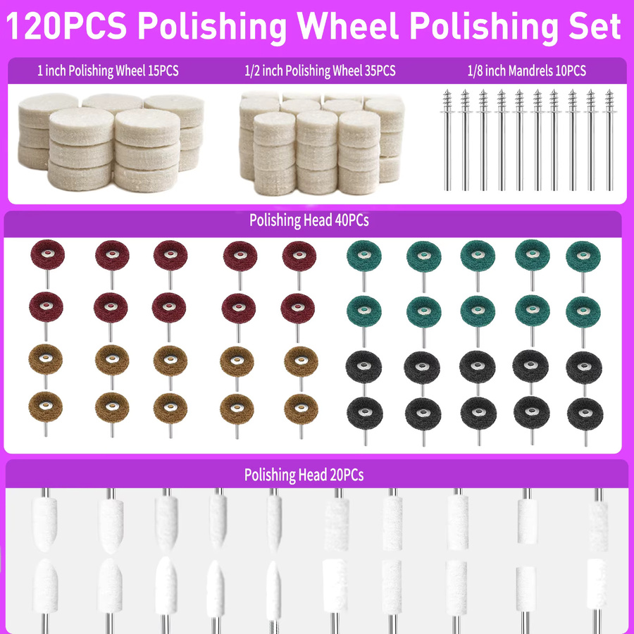 Dremel 120-teiliges Polierset mit Polierbits und Schleif-Polierscheiben für Drehwerkzeuge mit 1/8 Zoll Schaft - Bild 4