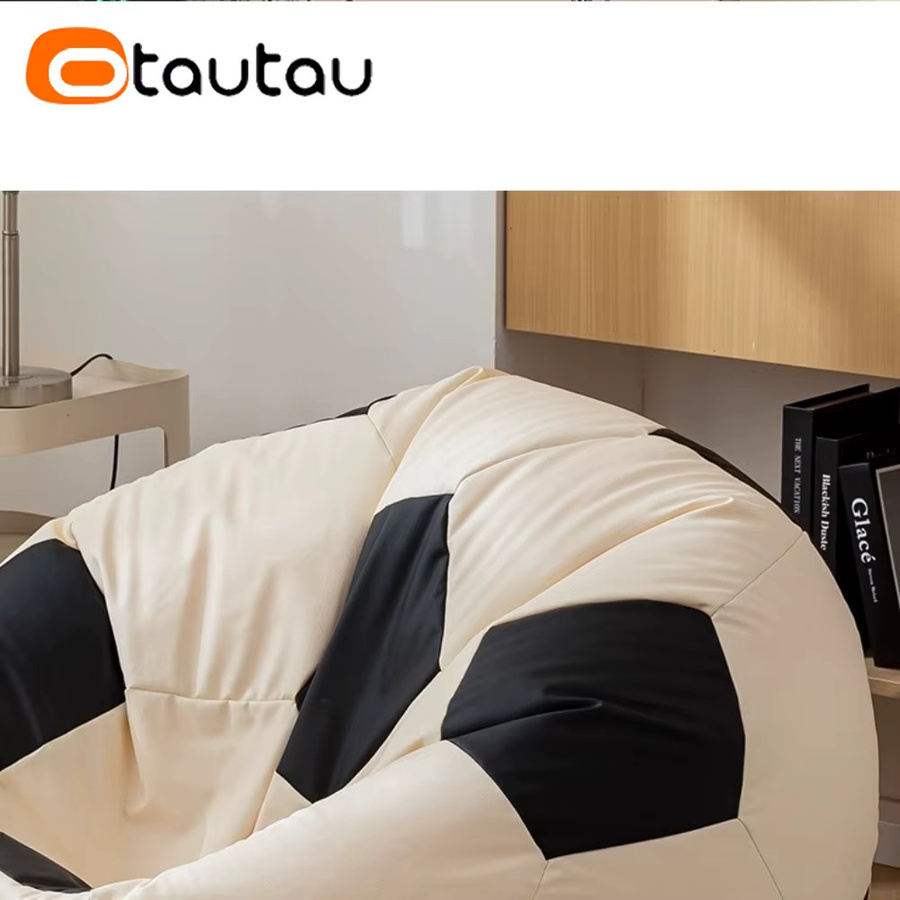 OTAUTAU Fußball-Sitzsackbezug aus Kunstleder für Kinder und Erwachsene in Beige und Schwarz - Bild 5