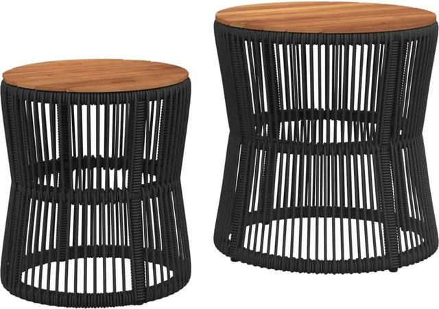 vidaXL Garten-Beistelltische Set aus 2 Stück, Schwarz, Polyrattan und Akazienholz mit runden Platten - Bild 1