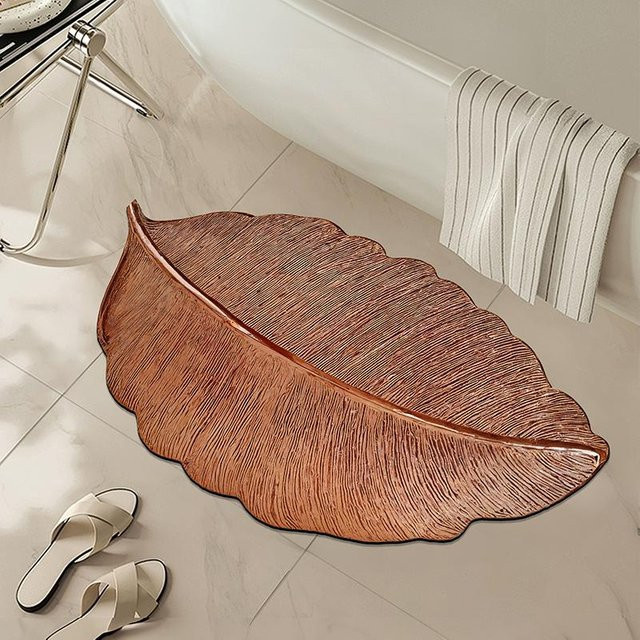 Schnelltrocknende Badewannen-Fußmatte in Blattform aus Kieselalgenerde, rutschfest und schmutzabweisend, Farbe: Braun, B/T: 80 x 50 cm - Bild 1