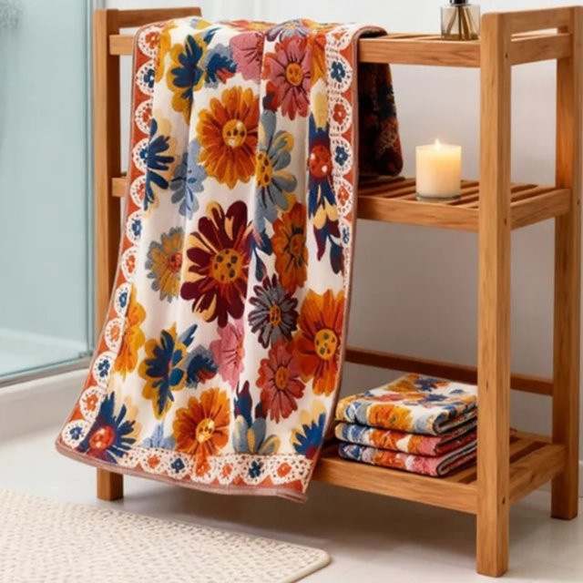 Inyahome Jacquard Baumwolldecke mit Blumenmuster in Multicolour, B/B/H: 160 x 100 x 1 cm - Bild 1