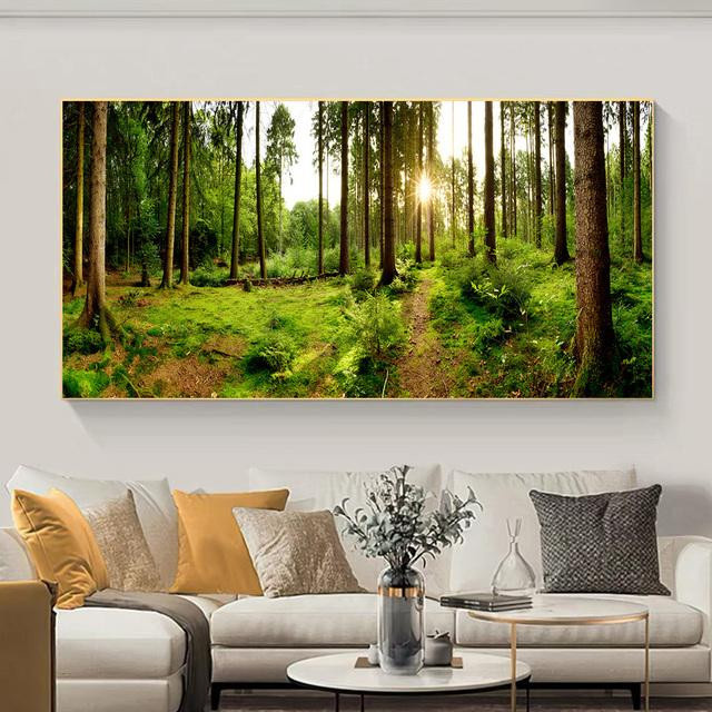 Landschaftsmalerei Wald und Bäume in Grün und Gelb als Leinwand Poster von Second Art Museum, Breite: 60 cm, Höhe: 150 cm, ohne Rahmen - Bild 1