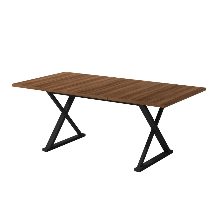 okwish Esstisch für 6-8 Personen in Walnuss und Schwarz mit Metallbeinen, B/T/H: 180 x 90 x 75 cm - Bild 2