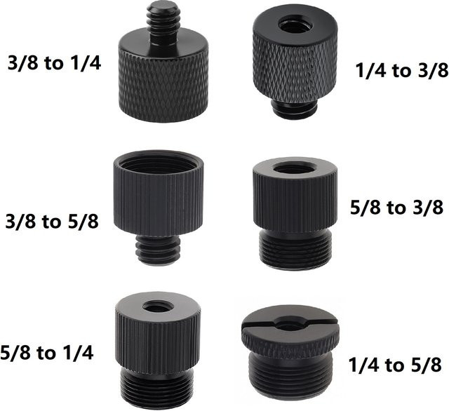 Kamera-Konvertierungsschraube aus Aluminiumlegierung in Schwarz für Stativzubehör und Mikrofone, Set mit 1/4 Zoll, 3/8 Zoll und 5/8 Zoll Adapter - Bild 1