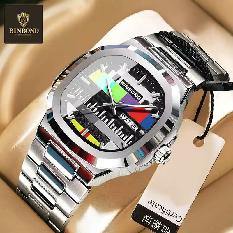 BINBOND Armbanduhr Edelstahl, Quarz, Schwarz, Eckig, Herren - Bild 3