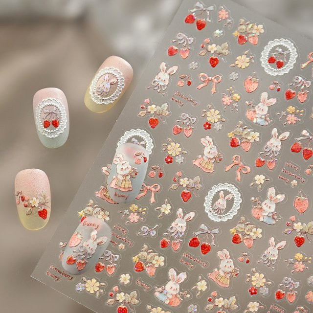 NAILFYOU Nagelkunst-Aufkleber Erdbeer-Häschen Spitzen-Lolita, Selbstklebend - Bild 1