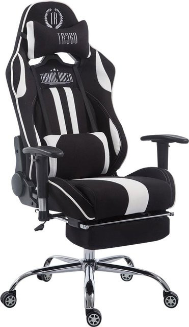 TPFLiving Racing Bürostuhl Limitless Gaming Chair aus Stoff mit Fußablage und Kopfstütze in Schwarz/Weiß - Bild 1
