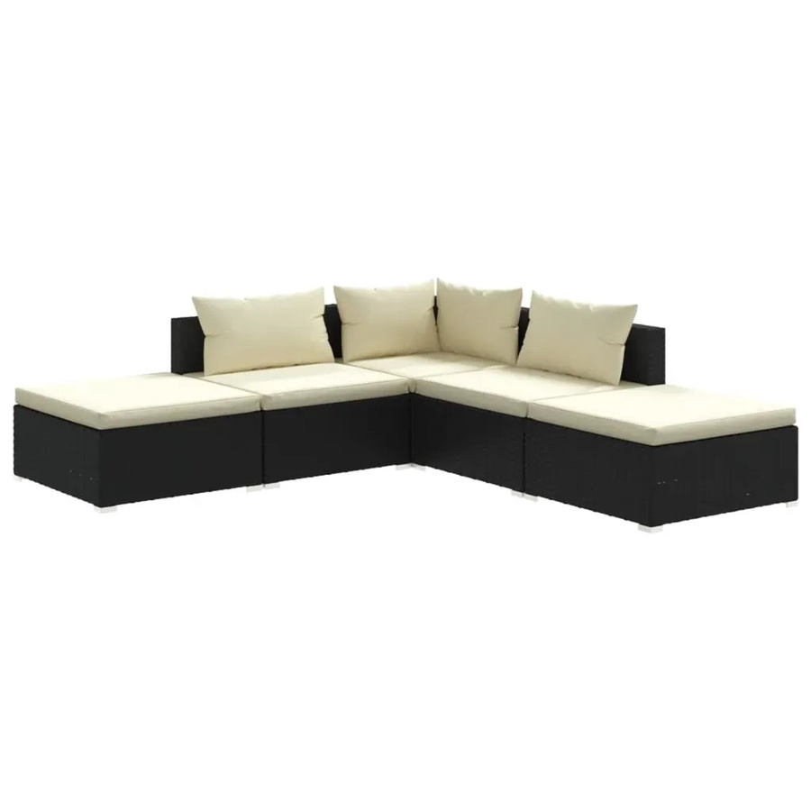 vidaXL 5-tlg Garten-Lounge-Set aus PE-Rattan mit Kissen in Schwarz und Creme - Bild 2