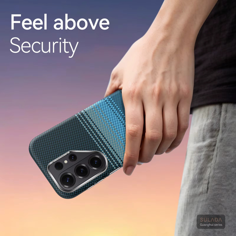 Stoßfeste magnetische Business-Schutzhülle für Samsung Galaxy S26 Ultra, S26+ und S26 in Blau mit kabelloser Ladefunktion und Carbonfaser-Design - Bild 3