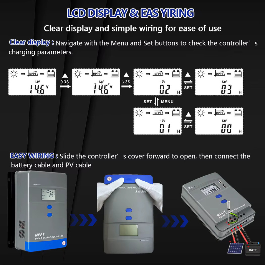 Y&H MPPT Solarladeregler für 12V 24V 36V 48V Blei-Säure und LiFePO4 Batterien - Bild 3