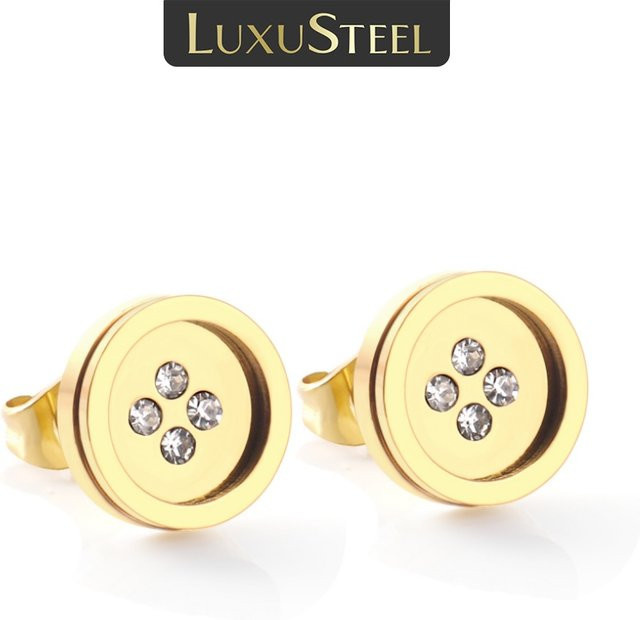 LUXUSTEEL Ohrstecker Edelstahl, Gold Farbe, Zirkonia, Damen - Bild 1