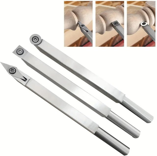 DOERSUPP Hartmetall-Werkzeugklinge für Holzdrehmaschinen in Silber, Set bestehend aus 11 mm quadratisch, 12 mm rund und 30 x 10 mm Diamant mit Spitze - Bild 1
