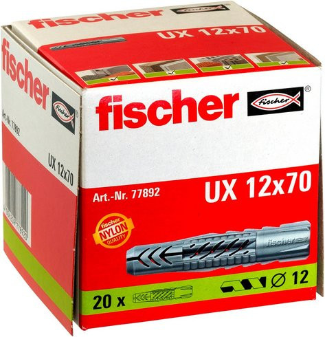Fischer Universaldübel UX aus Nylon, grau, 12 x 70 mm, 20 Stück - Bild 1