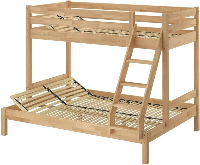 Erst-Holz Etagenbett aus Massivholz Buche in Braun mit Federholzrahmen, Maße: B 90 cm + 140 cm x T 200 cm x H 148,5 cm bis 208 cm - Bild 1