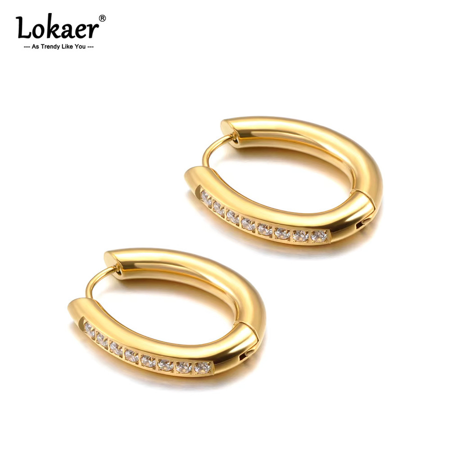 Lokaer Creolen, Edelstahl, Gold, Zirkonia, Damen - Bild 2