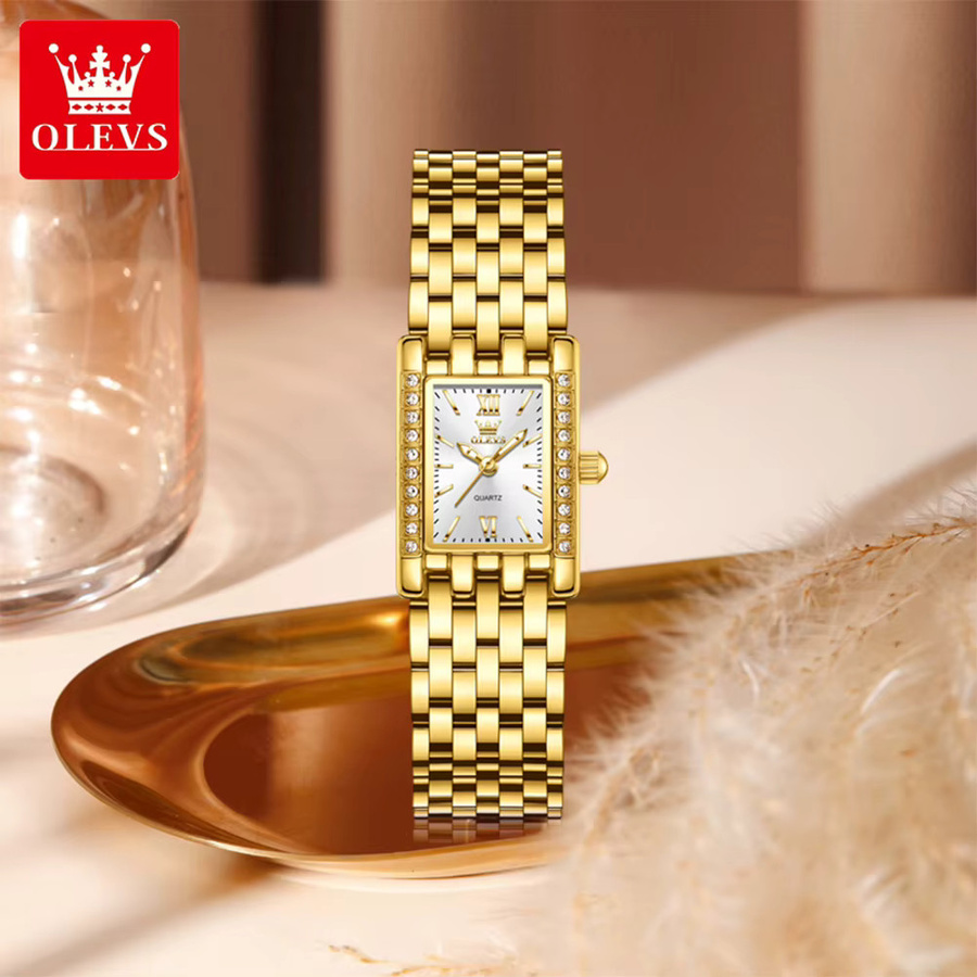 OLEVS Armbanduhr Quarz, Edelstahl, Gold, Eckig, Zirkonia, Damen - Bild 3
