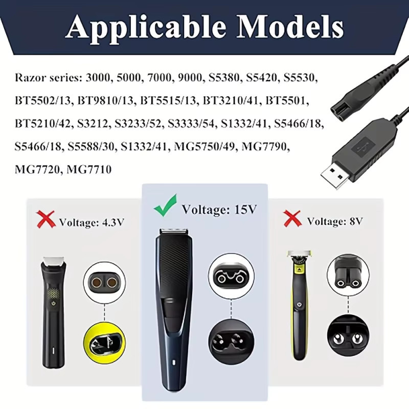 Philips Norelco 15-V-Ladeadapter in Schwarz, Ersatz-Netzkabel kompatibel mit HQ8505 und Serie 7000/5000 Trimmer - Bild 3