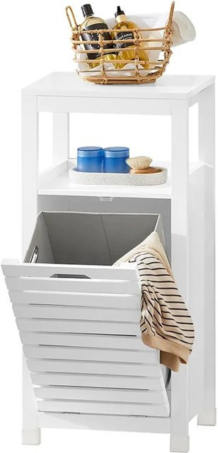 SoBuy Wäscheschrank aus MDF mit ausklappbaren Wäschesäcken in Weiß BZR67W, B/T/H: 42 x 30 x 90 cm - Bild 1