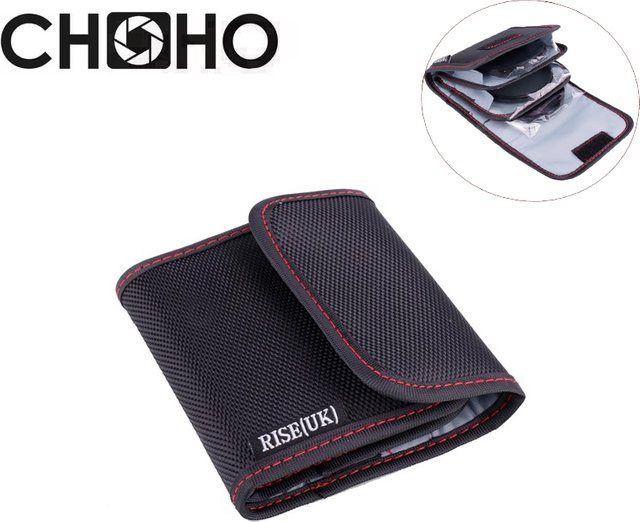 CHOHO 4-teiliges Set faltbare Filterbeutel in Schwarz zur Aufbewahrung von Objektivfiltern und Chips für Sony, Canon und Nikon DSLR, Größen: 48 mm, 52 mm, 67 mm, 77 mm, 82 mm - Bild 1