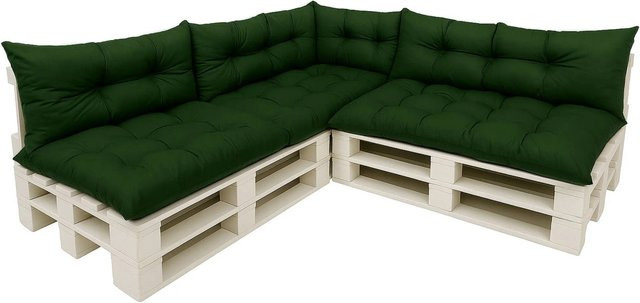 Setgarden 7er Palettensofa Kissen-Set für Outdoor in Grün mit abnehmbaren und waschbaren Bezügen, Sitzkissen Breite: 120 cm, Tiefe: 80 cm und Rückenkissen Breite: 120 cm, Tiefe: 40 cm - Bild 1