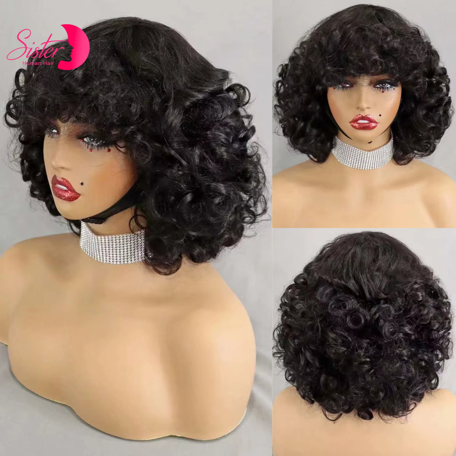 SISTER HAIR Bob-Perücke aus Echthaar, Lockig mit Pony, Damen - Bild 2