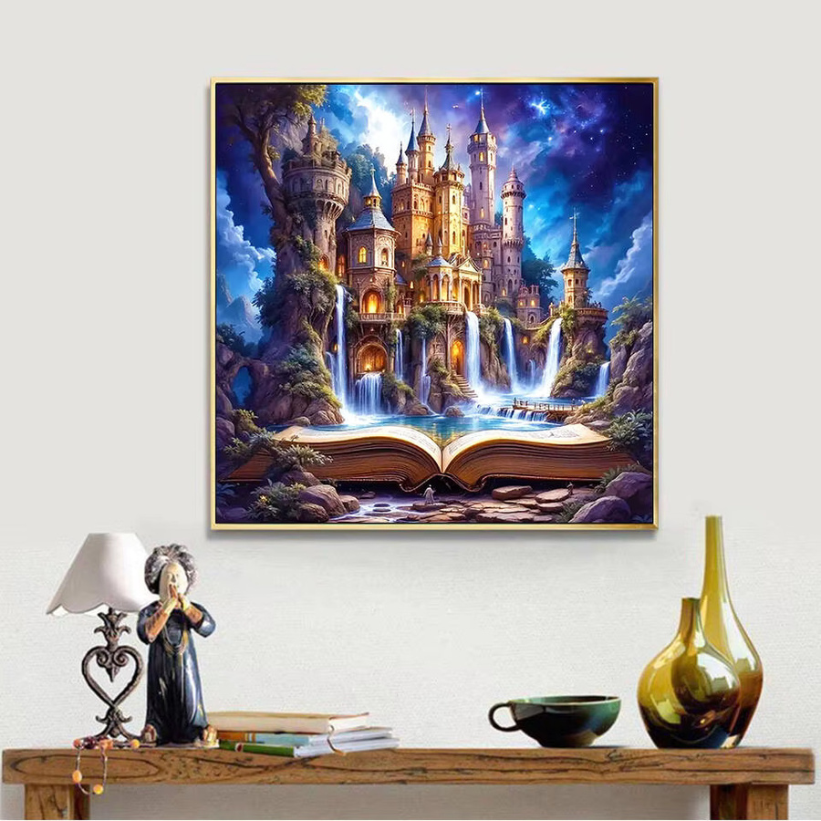 YUTTEE Diamantmalerei Schloss und Wasserfall als Mosaik-Landschaftsbild für die Wandgestaltung - Bild 2