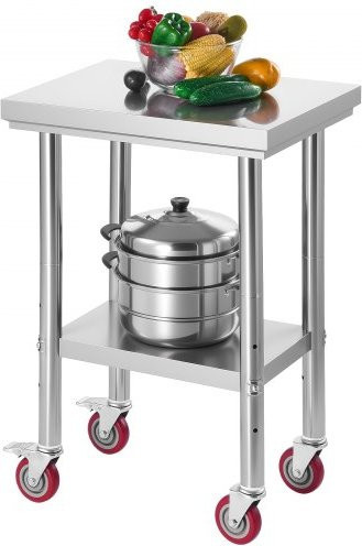 VEVOR Edelstahltisch mit Rädern und verstellbarem Unterregal, silber, B/T: 61 x 45 cm, H: 86 cm - Bild 1