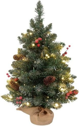 HOMCOM Weihnachtsbaum mit LED-Beleuchtung, Tannenzapfen und roten Beeren, Höhe: 60 cm, Grün/Weiß - Bild 1