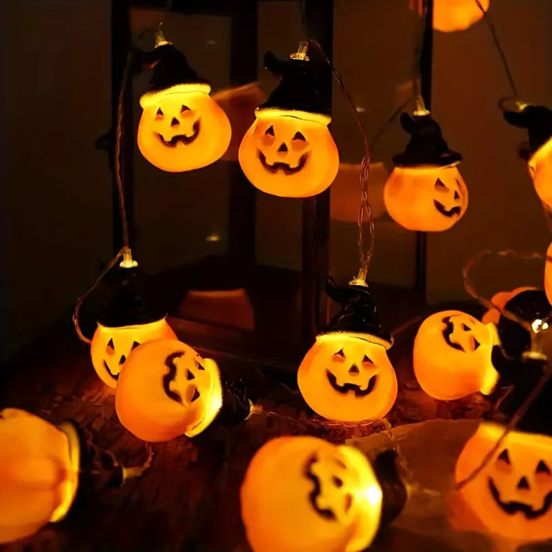 Halloween Kürbis Hut mit LED Lichterkette in Orange und Warmweiß für Indoor und Outdoor Dekoration - Bild 2