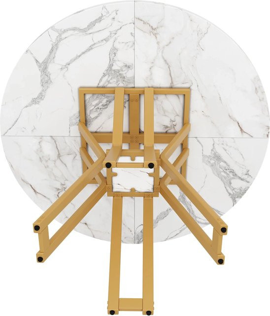 okwish Esstisch Rund in Marmoroptik für Esszimmer, Wohnzimmer und Büro, Farbe: Weiß/Gold, Durchmesser: 100 cm, Höhe: 76 cm - Bild 1