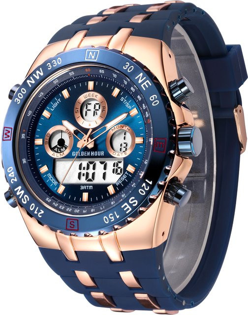 GOLDENHOUR Armbanduhr Herren, Analog-Digital, Quarz, Blau, Silikon, Bicolor - Bild 1