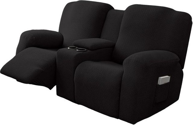 8-teiliges wasserdichtes Set Sofaüberzüge für 2-Sitzer Relaxsofas mit Mittelkonsole in Schwarz - Bild 1