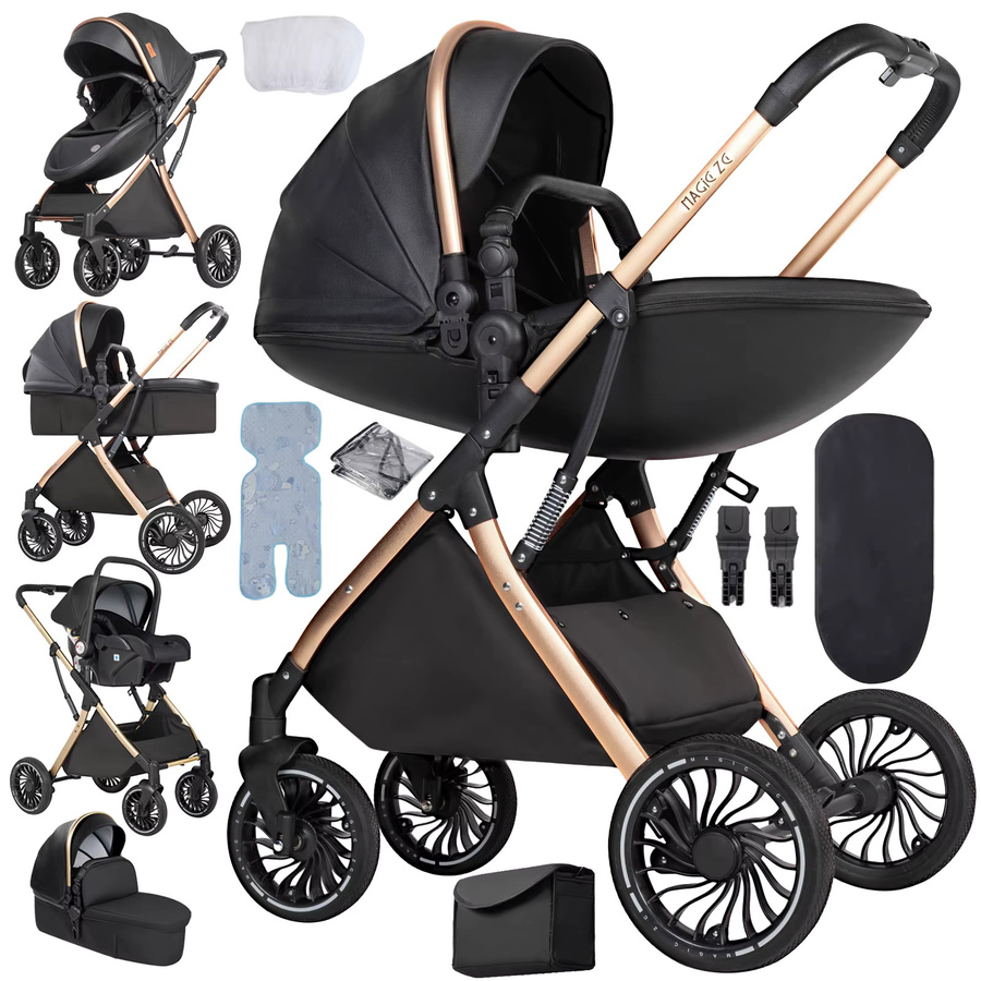 Luourzme 3-in-1 Kombikinderwagen in Schwarz mit Kokonsitz, klappbarem Rahmen und UV-Schutzdach - Bild 7