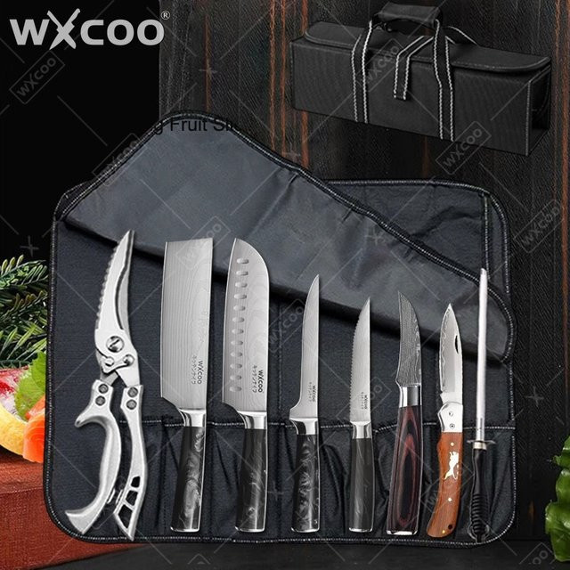 WXCOO 1-9-teiliges Küchenmesser-Set mit Aufbewahrungsbox, inklusive Hühnerschere, Ausbeinmesser, japanischem Fleischbeil und Santoku-Messer - Bild 1