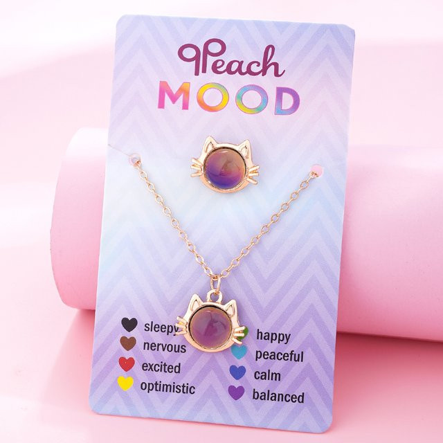 qpeach Schmuck-Set Halskette und Ring, Katze Einhorn, Roségold, Kinder - Bild 1