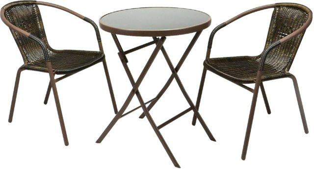 VCM 3-tlg. Gartenmöbelset aus Poly-Rattan in Braun mit Glastisch für Balkon, Garten und Terrasse - Bild 1