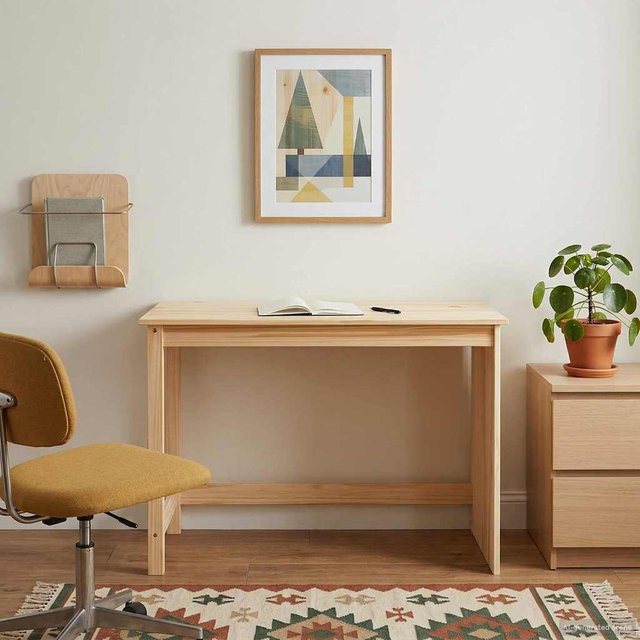 Schreibtisch VD Home Furnishing aus Kiefer Massivholz in Braun und Beige, B/T/H: 112 x 50 x 75 cm - Bild 1