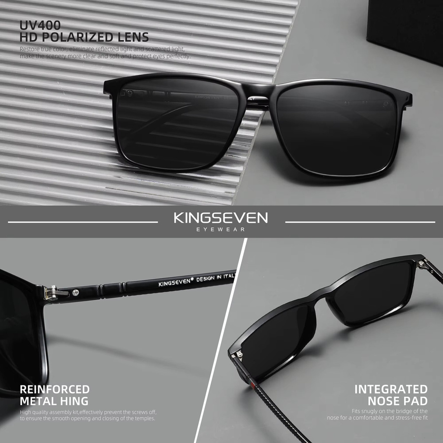KINGSEVEN Sonnenbrille, Rechteck, Vollrand, TR90, Schwarz, Unisex, polarisiert - Bild 3