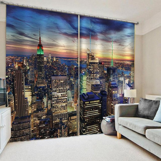 A Family Of Home Textiles Fenster Vorhang New York City Midtown Skyline Motiv in Multicolour, semi-transparent, Breite: 170 cm, Höhe: 200 cm - Bild 1