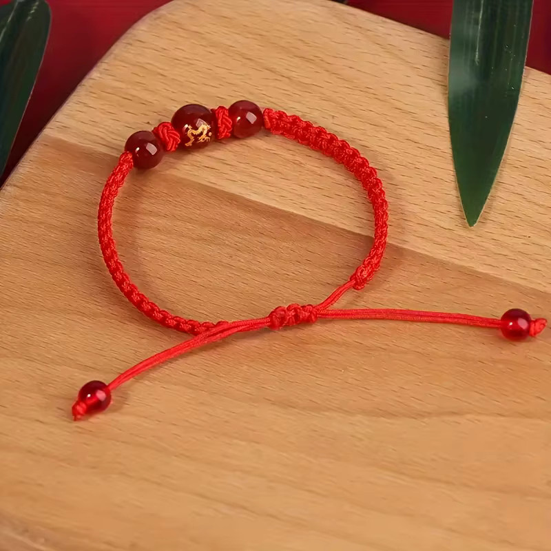 DUTRIEUX Armband, rote Schnur, Achat-Pferde-Charm, Perlen, Unisex - Bild 5