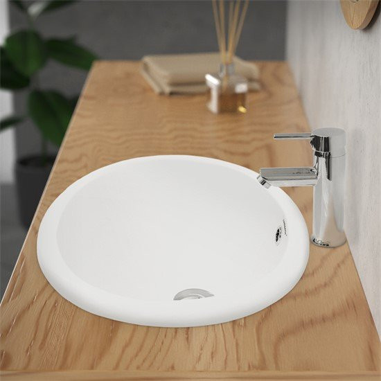 LuxeBath Waschbecken Oval aus Keramik mit Überlauf, Weiß, B: 49 cm, T: 40,5 cm, H: 19,5 cm - Bild 1
