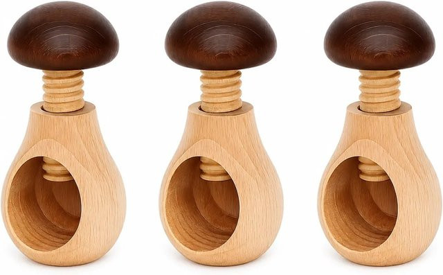 3er Set handgemachte Pilz-Nussknacker von Dekohelden24 mit Schraubgewinde, Mehrfarbig, B/T/H: 6 x 6 x 10 cm - Bild 1