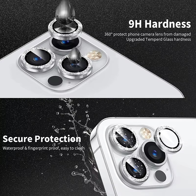 3 Stück Fudusaidman Diamant Bling Kameraglas Schutz für iPhone 12 13 14 15 Pro Max Plus Mini in Blau und Silber - Bild 5