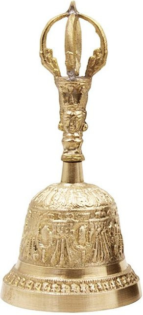 Handgefertigte tibetisch-buddhistische Handglocke aus Metall in Gold für Meditation und Tee, TOMTOP JMS, B/T/H: 16,5 x 7,6 x 7,6 cm - Bild 1