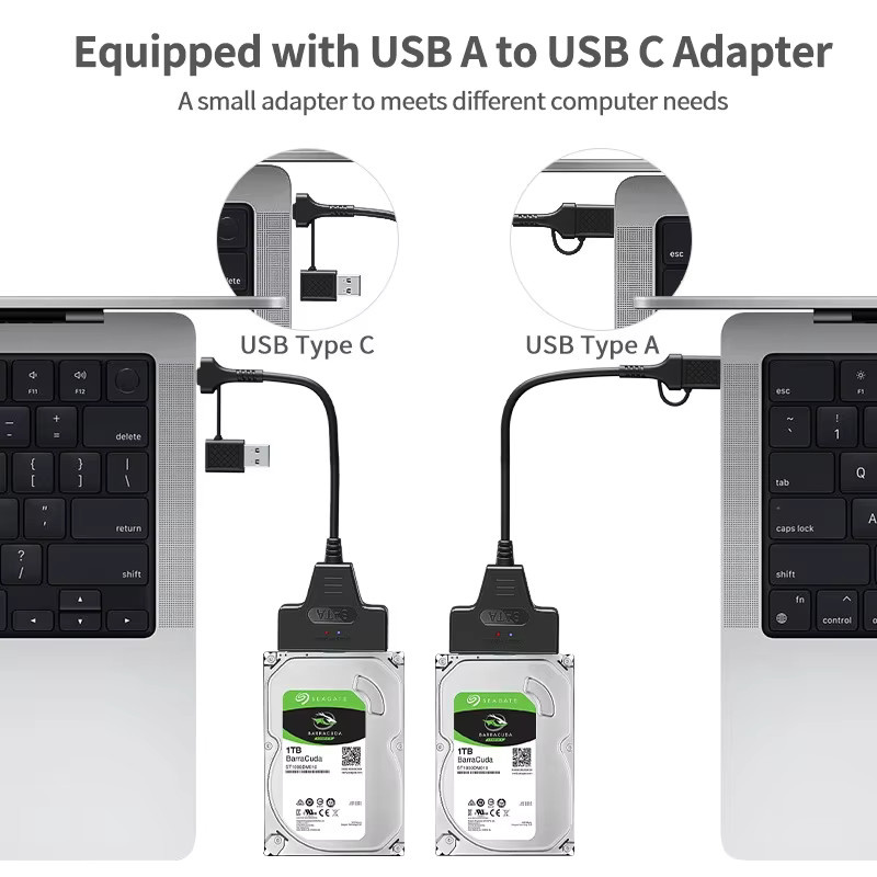 Kebidu SATA zu USB 3.0 und Typ-C Adapter für 2,5 und 3,5 Zoll HDD SSD Festplatten, Schwarz - Bild 3