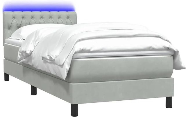 vidaXL Boxspringbett mit Matratze in Hellgrau, Samt, mit LED-Unterbettbeleuchtung und USB-Ladeanschluss, B/T/H: 80 x 210 x 78 cm - Bild 1