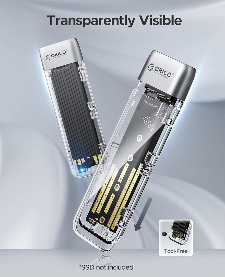 ORICO NVMe M.2 SSD Gehäuse USB 3.2 Gen 2 mit 10Gbps, werkzeugloser Adapter für NVMe PCIe M-Key und (B+M) Key, unterstützt UASP und TRIM - Bild 2